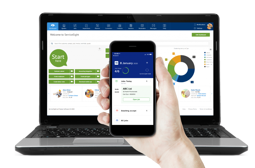 ServiceSight dashboard displayed on laptop & mobile