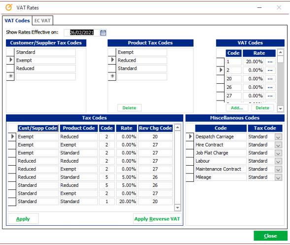 Protean software - reverse charge VAT code