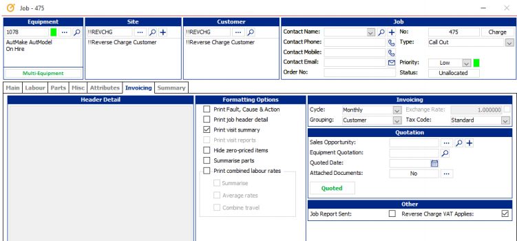 Customer job set up on Protean Software