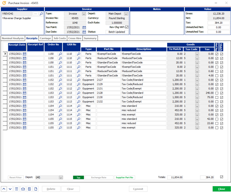 Purchase invoice on Protean software