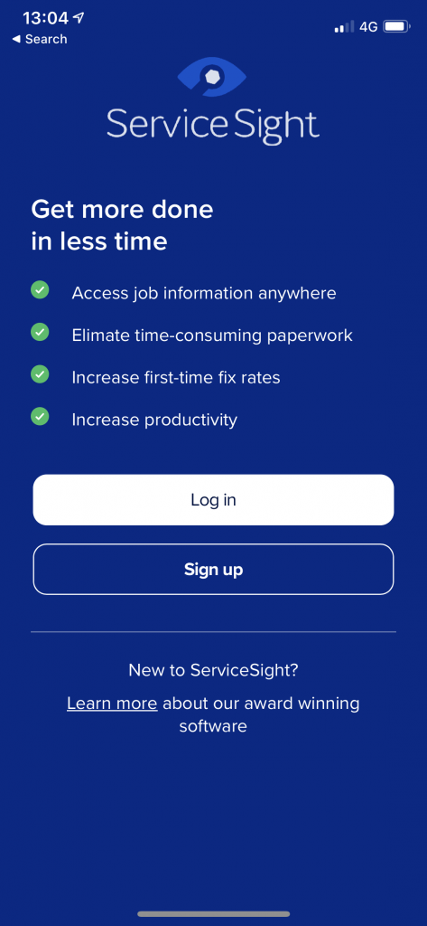 ServiceSight mobile app login